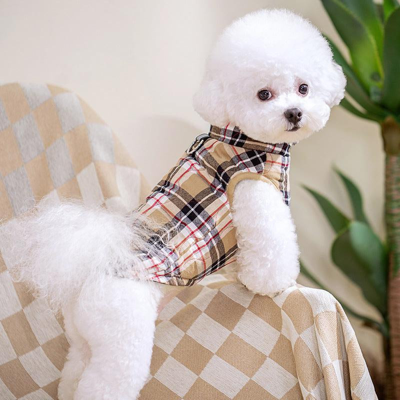 Cozy Plaid Zipper down Jacket for Winter Pets